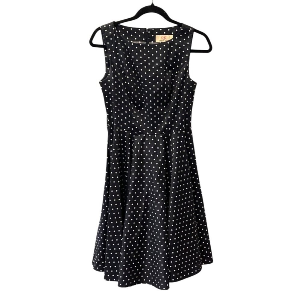 Grace Karin Polka Dot Dress Sleeveless Black White Fit and Flare Pin Up 60s Sz S - Picture 2 of 11